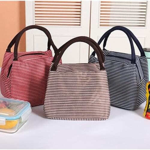 New Lunch Bag Cooler Tote Portable Insulated Box Canvas Stripe Food Container School Picnic for Men Women Kids Travel Lunch Box