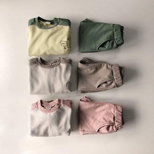 2021 New Autumn Children Clothing Fashion Dinosaur Embroidery Boys Long Sleeve Sweatshirt Set Girls Kids Casual Harem Pants Suit