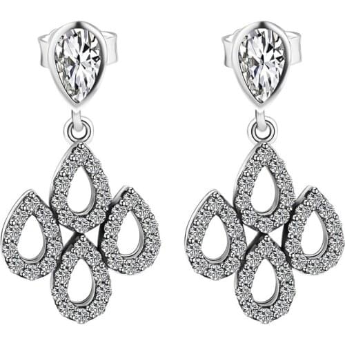 Enchanted Teardrop Drop Earrings with Clear CZ 100% 925 Sterling-Silver-Jewelry Free Shipping