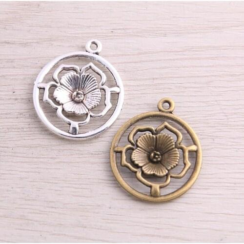 12pcs Charms Flower 28x33mm Antique Bronze Silver Color Plated Pendants Making DIY Handmade Jewelry