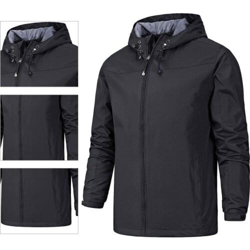 Dropshipping!! Windproof Hooded Men Jacket Long Sleeve Solid Color Zipper Closure Jacket Coat Outerwear