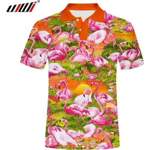 UJWI 2020 New polo shirt men Polo Shirt Men polo Short Sleeve Mens Fashion Summer art Colorful bird 3D Print Tops Tees
