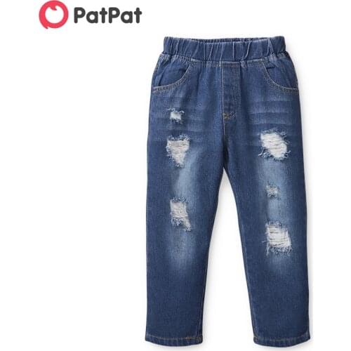 PatPat Toddler Girl/Boy Ripped Jeans Denim Pants with Pocket