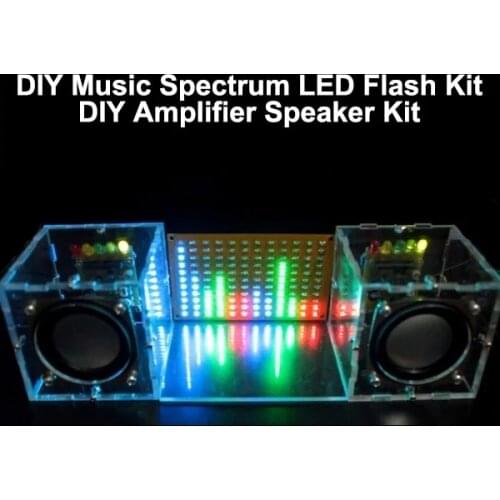 With Housing DIY Music Spectrum LED Flash Kit + DIY Amplifier Speaker Kit Acrylic case Free Shipping
