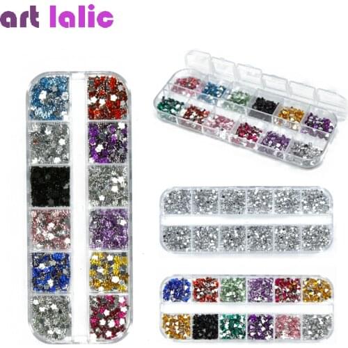 3600Pcs Nail Art Rhinestones 3D Silver 2mm Round Mix Teardrop Heart Sticker Gems Deco Glitters Nail Decoration Craft