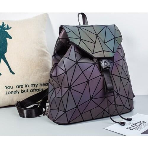 Geometric Luminous Woman Backpack Travel Necessary Sequin Teenage Girls Reflective Lrregular Folding Shoulder Bags Accessories