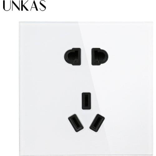 UNKAS White Crystal luxury glass panel AC 110~250V 10A Fashion Wall Electrical Power Socket 5 hole Power Outlet