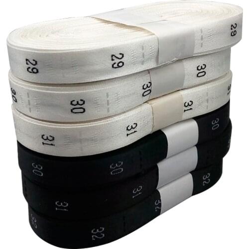 Stock rolled number size age labels for clothing size satin sewing label for clothes month tags 25 30 31 32 33 34 Size age tag