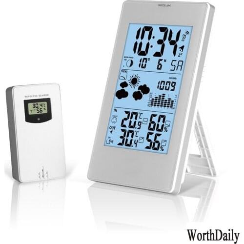 Perpetual Calendar Weather Forecast Electronic Clock Indoor and Outdoor Temperature Humidity Alarm Clock Snooze Radio Wave Clock