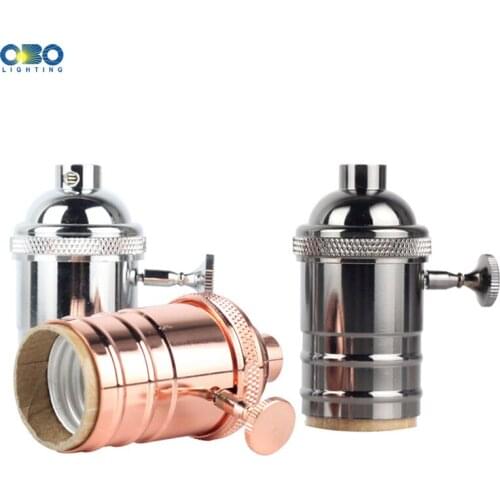 Vintage Lamp Base Holder Aluminum With Switch Pendant Bulb Bar Retro Decorative Light Fittings LED Lamp Head Silver/Rose Gold