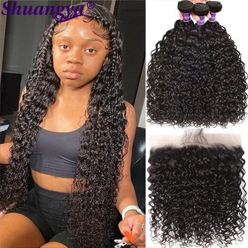 Water Wave Bundles With Frontal Remy Human Hair Bundles With Frontal 13*4 Pre Plucked Peruvian Hair Weave Bundles