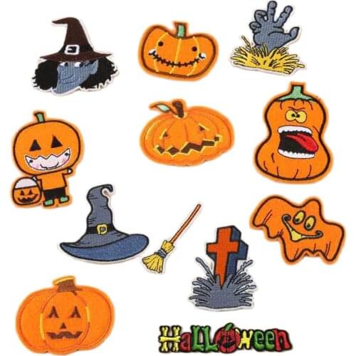 Sew Iron On Transfers Halloween Pumpkin Witch Patch For Clothes Clothing Stickers Applique Embroidered Sewing Badges Patches