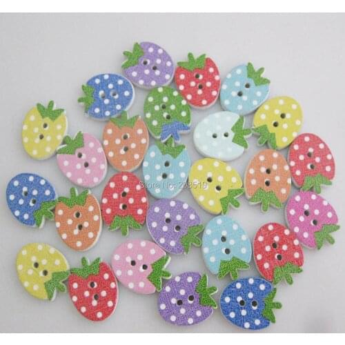 WBNANL 200pcs decoratived scrapbooking craft wood buttons strawberry shape 3/5" DIY sewing button kids clothes Fit