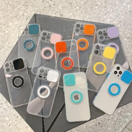 For Sumsung Galaxy A32 A52 S21 ultra A72 Slide Camera Protection Case For Sumsung a32 a72 s21 plus Ring Holder Clear Soft Cover