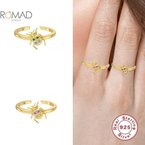 ROMAD 925 Sterling Silver Ladybug Rings Small Animal Open Rings For Women 2021 Punk Finger Ring Jewelry Anel Masculino