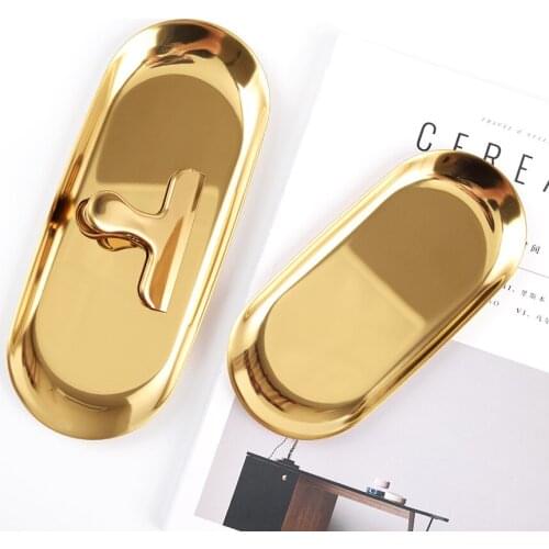 Gold Oval Plate Jewelry Purchase Small Tray Stainless Steel Dim Sum Plate Metal Receiving Plate Snack Tray