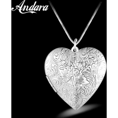 2020 New 925 Sterling Silver Necklace Heart Frame Pendant Necklace Can Be Loaded With Photo DIY Jewelry Gift