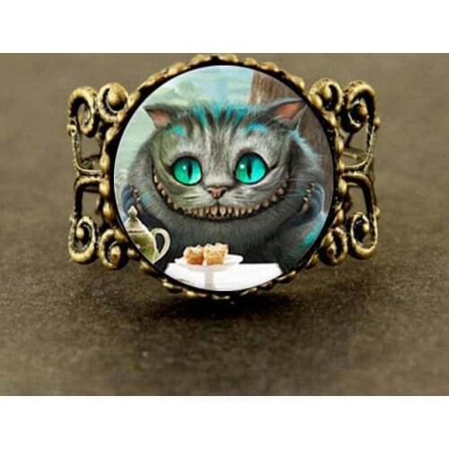 Alice in Wonderland Cheshire Cat ring Fairytale girl Jewelry women men gift vintage antique charm Rated 0.0 /5