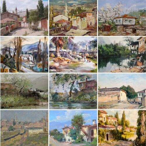 Papawking Decline City Diamond Painting Abstract Pastoral Full Drill Embroidery Mosaic Kits Layouts Stitch Home Decoration Gifts