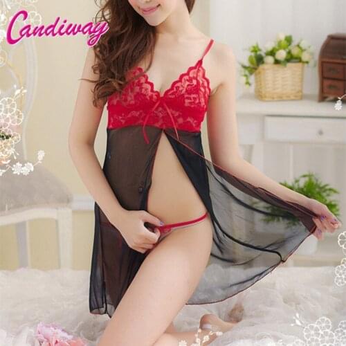Candiway Sexy Chiffon Bra Babydoll Women Sexy Lingerie Hot Transparent Exotic Apparel Embroidery Sleepwear Babydolls & Chemises