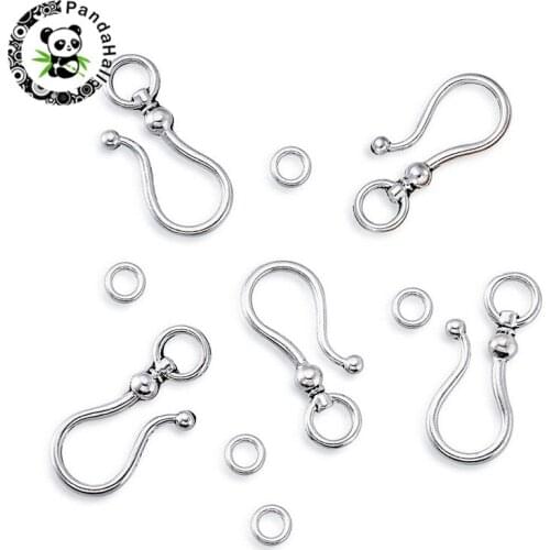 10Set Tibetan Style Necklace Pendant Bracelet Rope Connector Hook Clasps for Jewelry Making Antique Silver Color Hook: 38x16x8mm