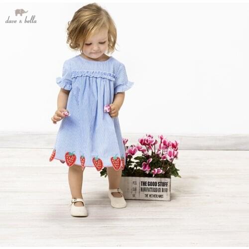 DB16857 dave bella summer baby girls cute cartoon striped ruched dress children fashion party dress kids infant lolita clothes