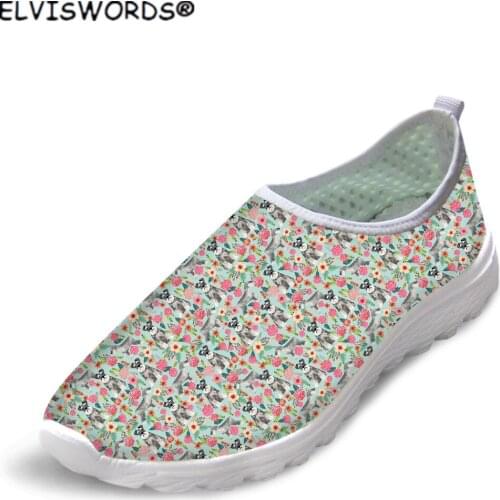 ELVISWORDS Adorable Schnauzer Design Comfortable Ladies Walking Shoes Leisure Flats Shoes for Women Slip on Womans Sneakers