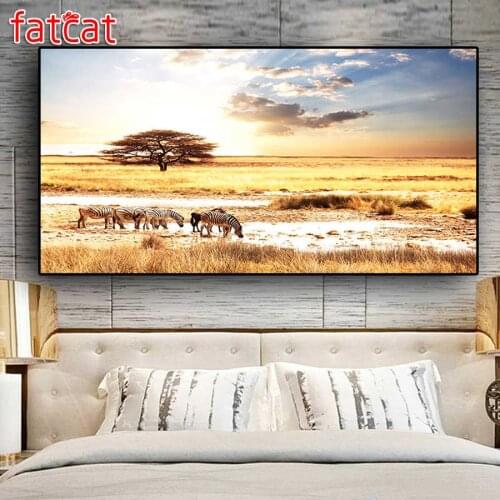 FATCAT Zebra autumn scenery animal Large Diy Diamond Painting Full square round drill 5d Diamond Embroidery Mosaic Art AE1608