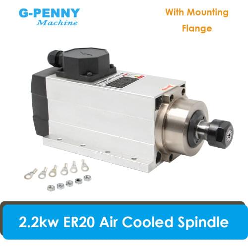 New Arrival! 2.2kw ER20 square type air cooled spindle motor 4 pcs bearings 0.01mm accuracy 24000rpm with mounting flange