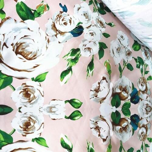 LEO&LIN Green Pattern Camellia Printed Satin Patchwork Cotton Fabric Tissus 50cm
