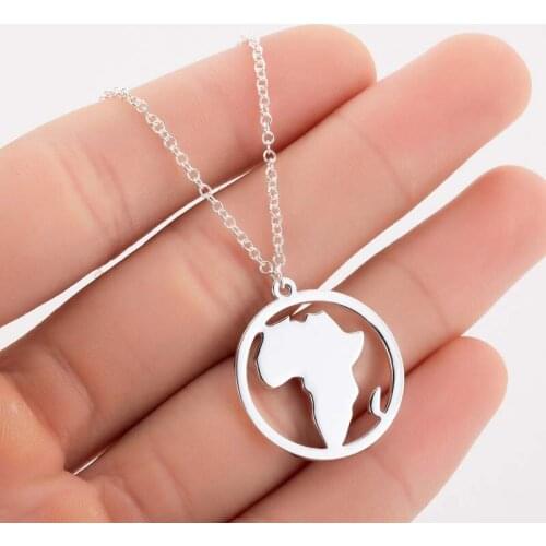 Round Stainless Steel World Map African Map Necklace Women Heart Choker Necklaces Wedding Engagement Gift Fashion Enthic Jewelry
