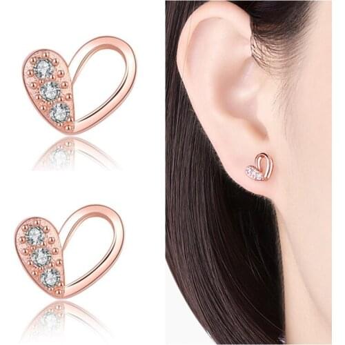 Cute Crystal Heart Earrings Women Jewelry Trendy Silver 925 Sterling Earring Girls Stud Accessories Rose Gold Piercing Ear Bijou