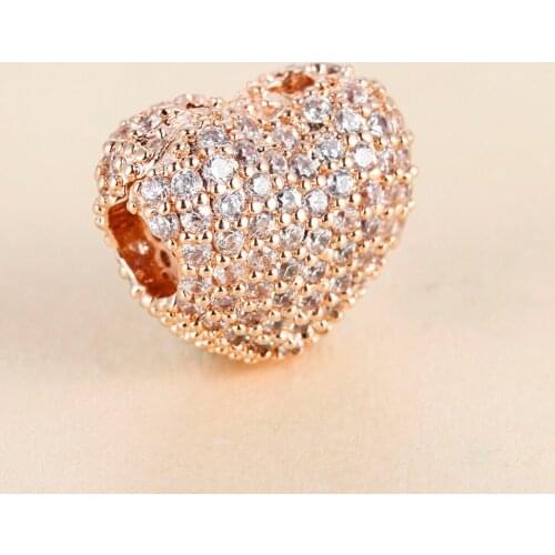 Fashion Jewelry Pave Open My Heart Clip Charm Rose Gold Beads Fit Silver Charm Bracelet for Women DIY Jewelry Making