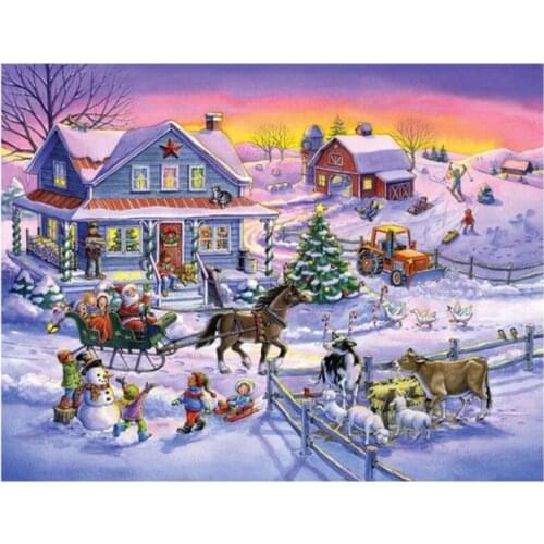 Winter Embroidery Mosaic Craft Snow Cottage Diamond Painting Kits Crystal Picture Wall Paper Rhinestone Drawing Christmas Gift