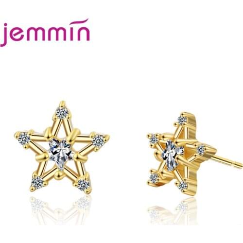 New Fashion Korean Style Women Geometric Design 925 Sterling Silver Metal Cubic Zircon Stud Earrings Ear Jewelry Birthday Gift