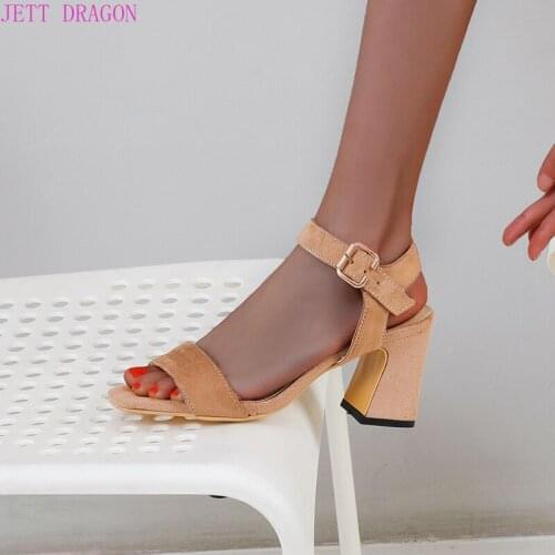 2021 New Summer Sandals Women Ladies Shoes Thick Heels Sandals High Heels Suede Fashion Sandals Plus Size 33-43