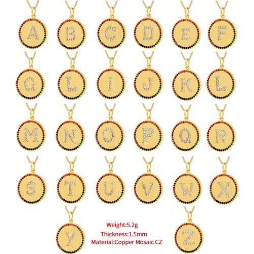 Plating Gold Alphabet Hip Hop Round Card 26 Letters Pendant Necklace Men And Women Lovers Instagram Wind