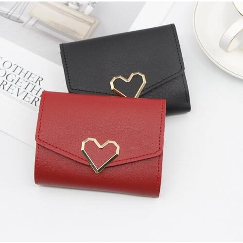 New Design Metal Heart-shaped Wallet for Women Small Wallet Leather PU Short Purse for Girls Ladies Sstudents Change Money Bag