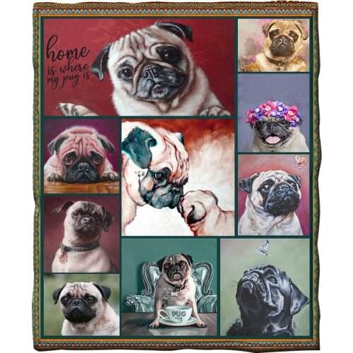 Pug Dog Sherpa Blanket 3D Printed Blanket Kids Fleece Blanket Cute Warm Soft Blanket Drop Shipping