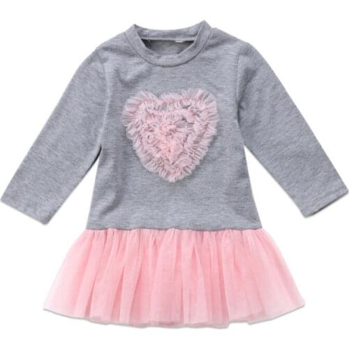 6M-4T Spring Autumn Kids Baby Girl Long Sleeve Tulle Dress Cute Hearts Lace Sweatshirt Tutu Dress Outfit Girls Clothes