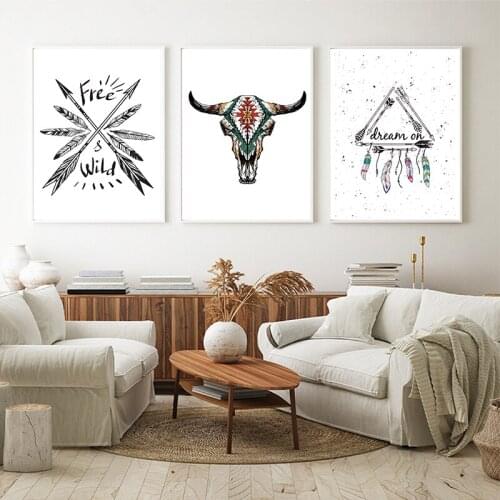 Tribal With Arrows And Feathers Canvas Posters Print Wall Art Decor , Traditional Ornament Art Painting Picture Home Decoration