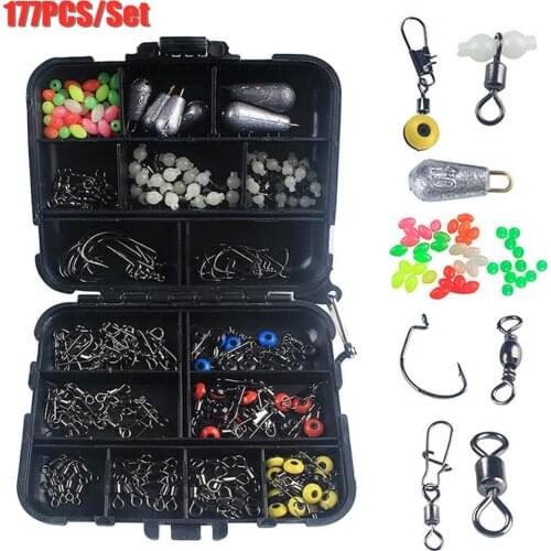 177PCS Fishing Kit Accessories Hooks Fishing Beads Tackle Box Durable Quality 1Set Of Fishing Parts Wholesale Dropshipping