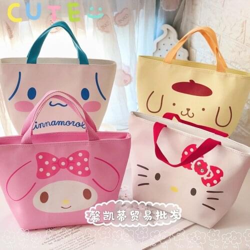 Sanrio hello kitty new cute lunch bag Melody insulated lunch box bag PU handbag student lunch box bag