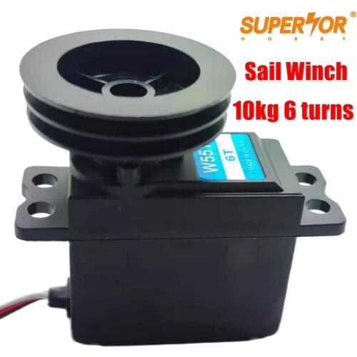 W5513-6T JX 6 turns 10kg Standard Metal Gear Sail Winch servo For RC Yacht DC motor 0.09sec 360 degree Kingmax SW5513-6MA