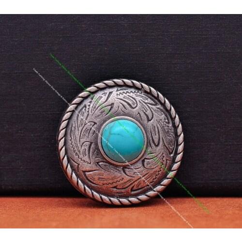 10X Heavy Duty Silver Prairie Dust Rope Side Southeast Tribal Natural Real Turquoise Leathercraft Saddle Tack Belt Concho