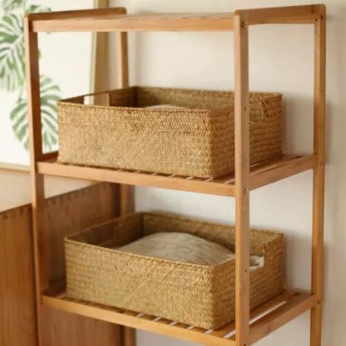 Grass Woven Rectangular Kitchen Storage Basket Box Storage Container Sundries Organizer Stationery Jewelry Makeup Storage Case
