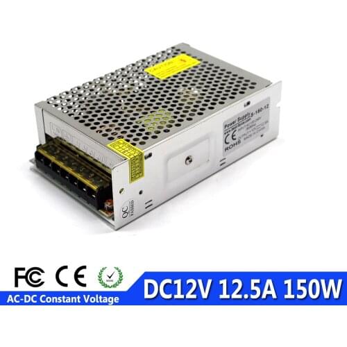 Universal 12V 12.5A 150W Regulated Switch Power Supply Driver Transformer 100-240V AC To DC12V SMPS for LED Strip Lighting CCTV