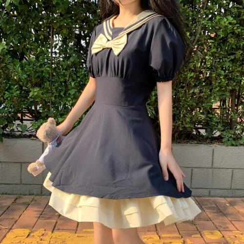 JK Uniforms Skirt Female 2020 Summer New Korean Version of Sweet Japanese hai jun ling Bow Puff Sleeve Dress school uniform