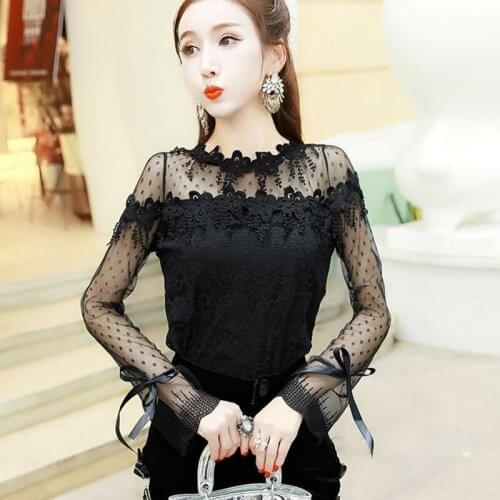 Moda feminina fashion spring fall japan style sweet Women Blouses lady Tops tassel lace Shirts mesh blusa vetement femme DF2380