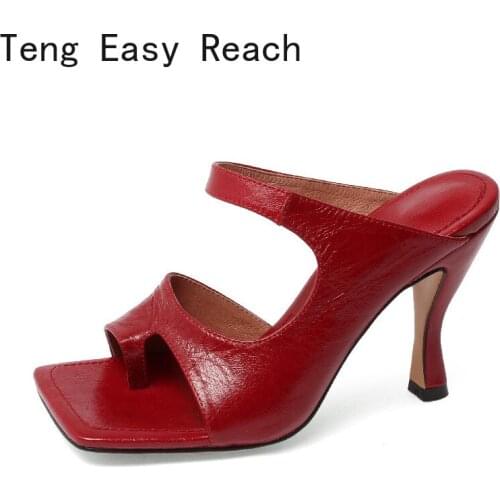 Woman Heels Fashion Newest Genuine Leather Sandals For Women 2021 Summer Newest Wedding Party Women Sandals red black golden